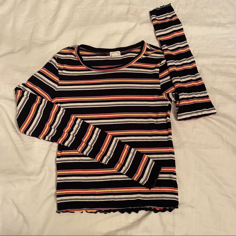 Garage stretchy striped lettuce edge top